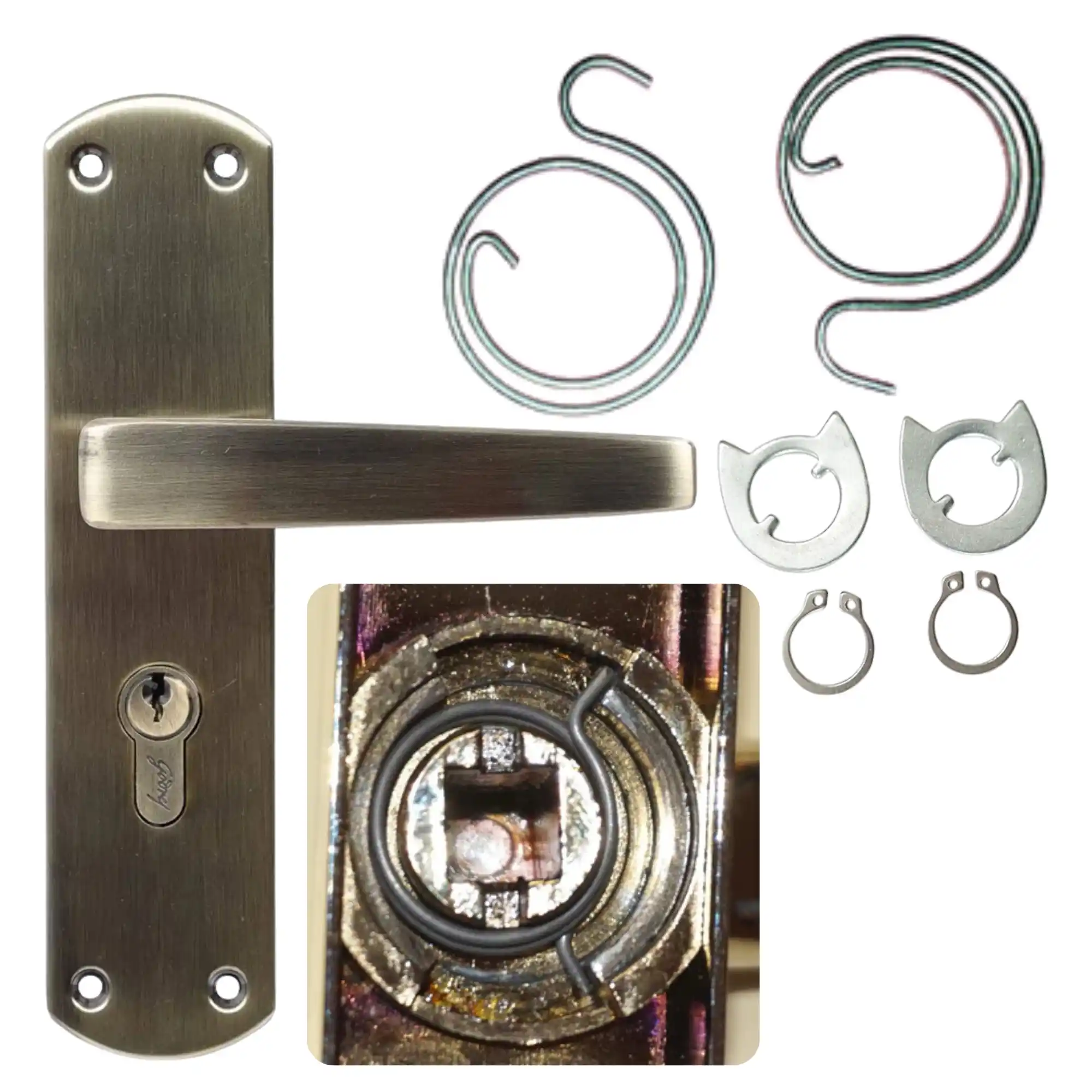 door handle spring silver complete set set of 2